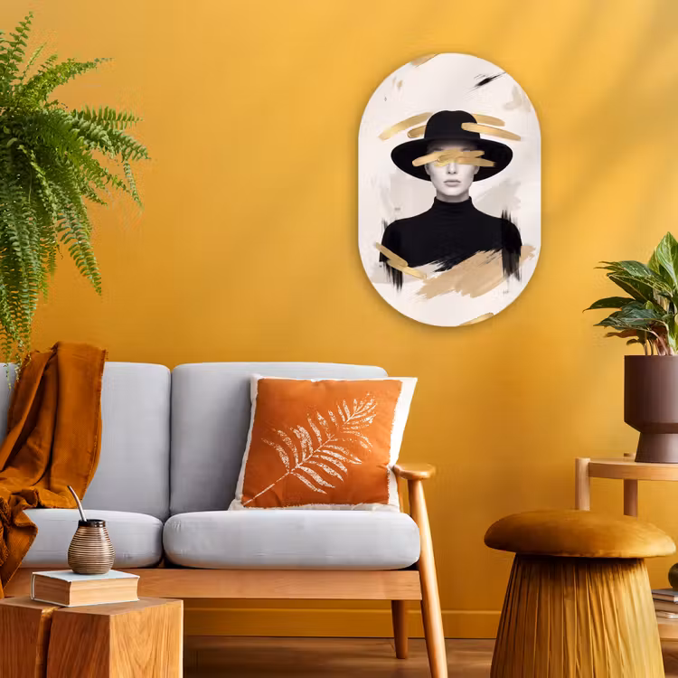 Muurovaal - Kunststof - Vrouw - Portret - Modern - Goud - Kunst — 2