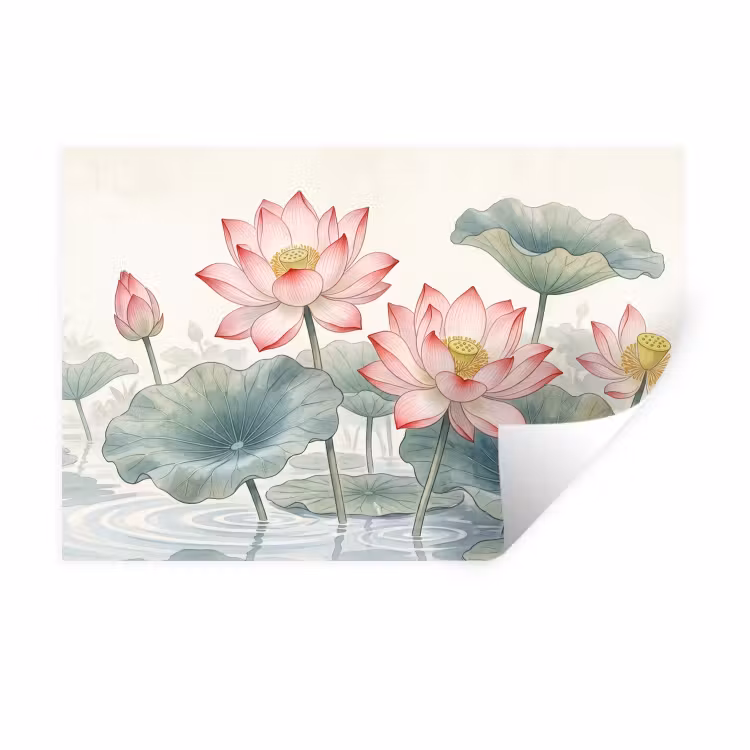 Muursticker - Aquarel - Lotusbloemen - Kleurrijk — 1