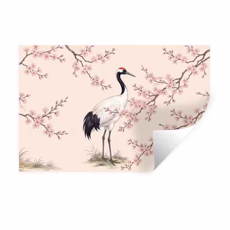 Muursticker - Aziatisch - Kraanvogel - Beige — 1