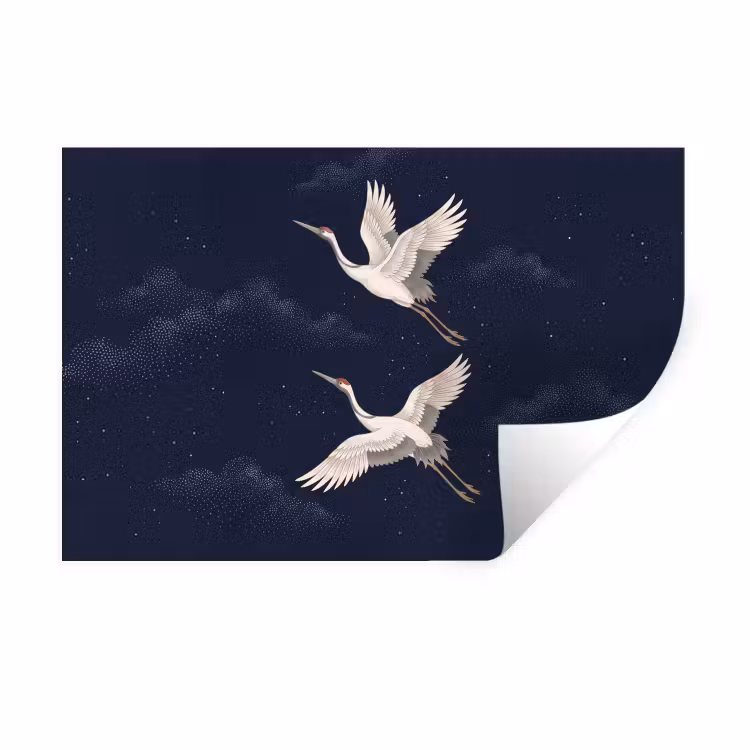 Muursticker - Kraanvogels - Nachthemel - Blauw — 1