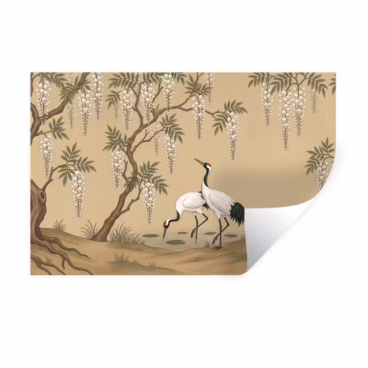 Muursticker - Kraanvogels - Water - Beige — 1