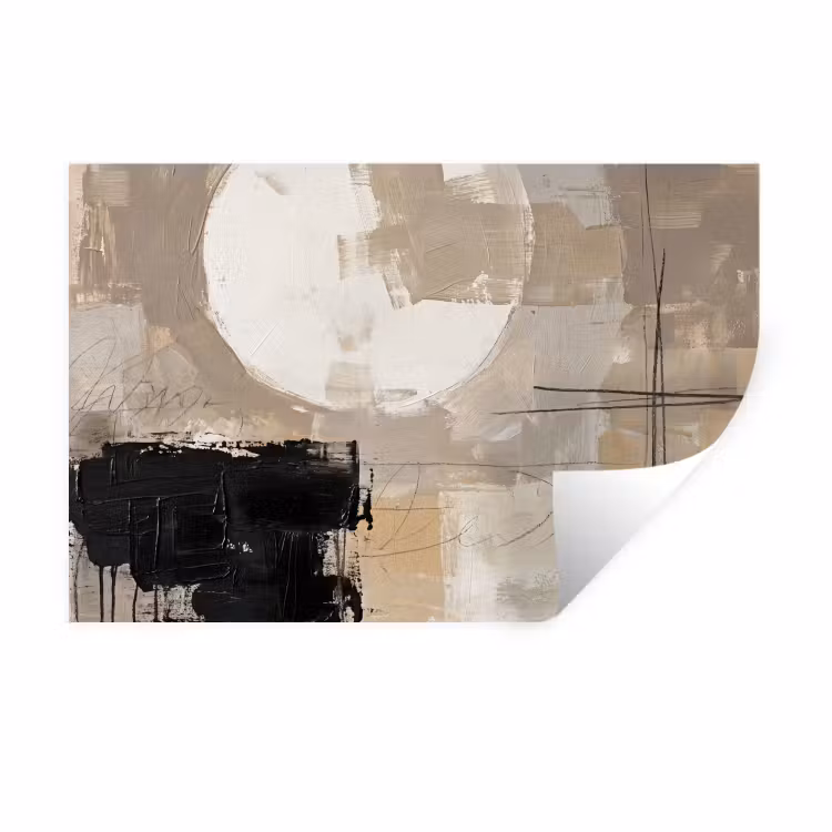 Muursticker - Abstract - Cirkel - Modern - Beige - Zwart - Minimalistisch — 1