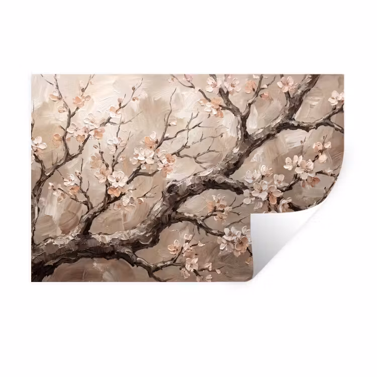 Muursticker - Bloesem - Takken - Schilderij - Beige - Serene — 1