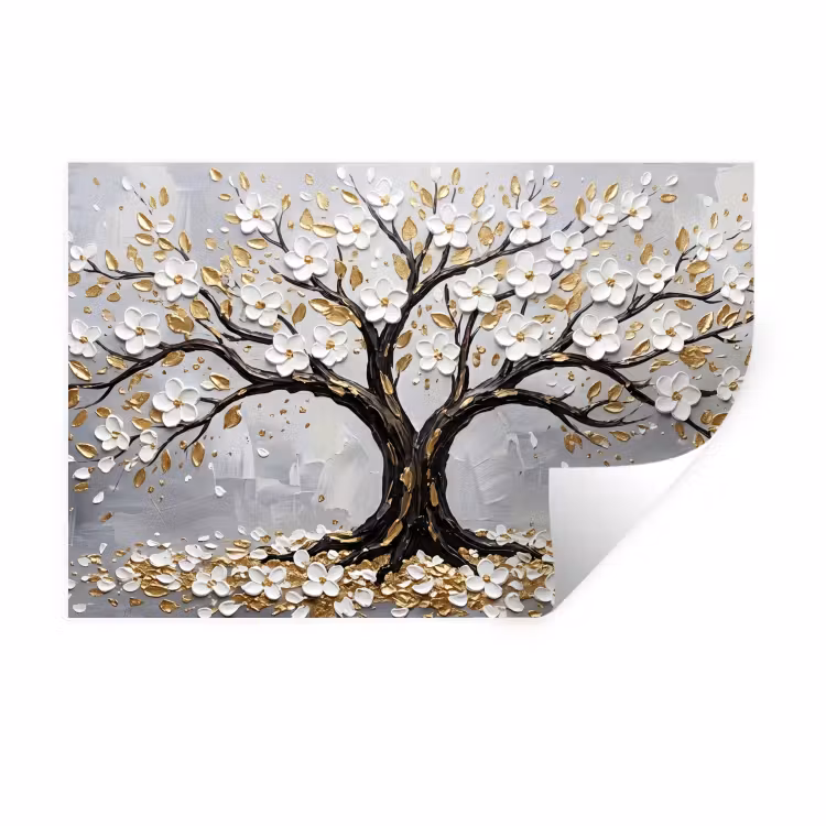 Muursticker - Boom - Bloemen - Natuur - Abstract - Wit — 1