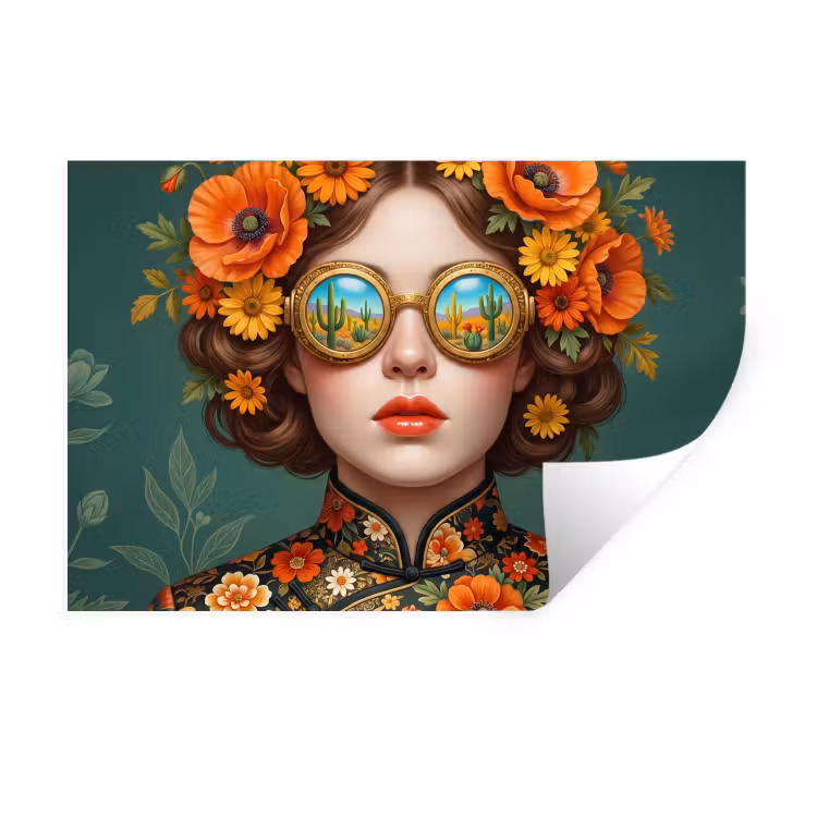 Muursticker - Portret - Vrouw - Kleurrijk - Expressief — 1