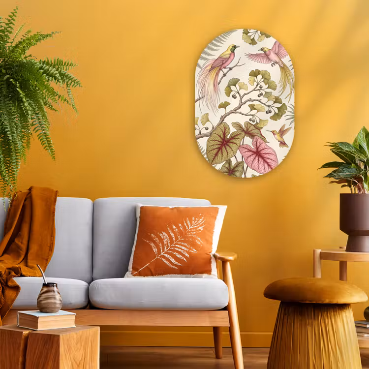Muurovaal - Kunststof - Vogels - Tropisch - Botanisch - Roze — 1