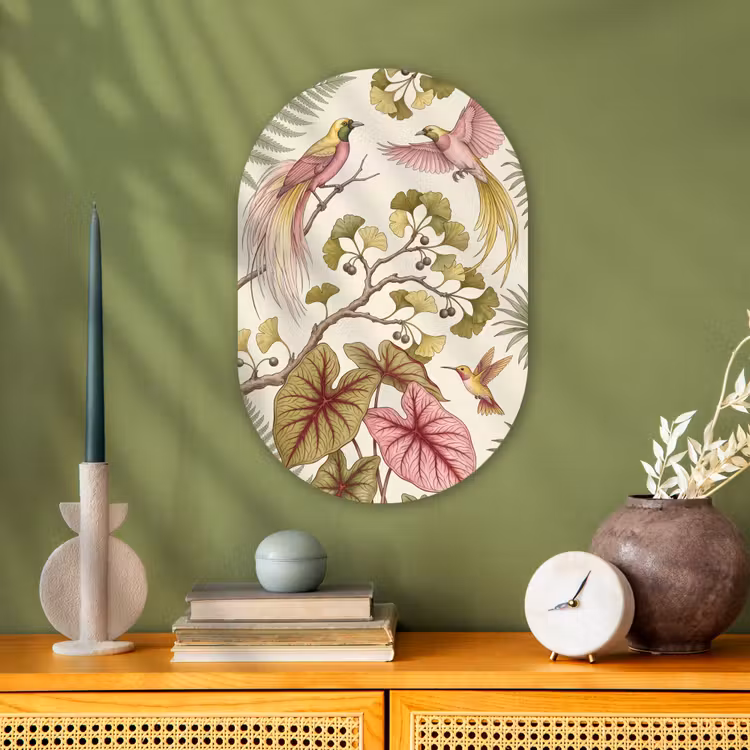 Muurovaal - Kunststof - Vogels - Tropisch - Botanisch - Roze — 2