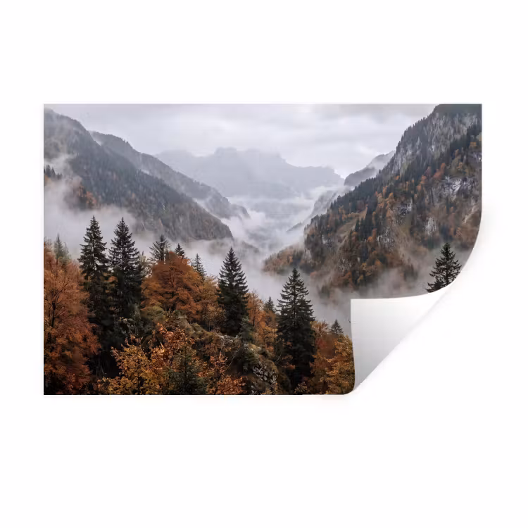 Muursticker - Bergen - Vallei - Mist - Herfst - Natuur — 1
