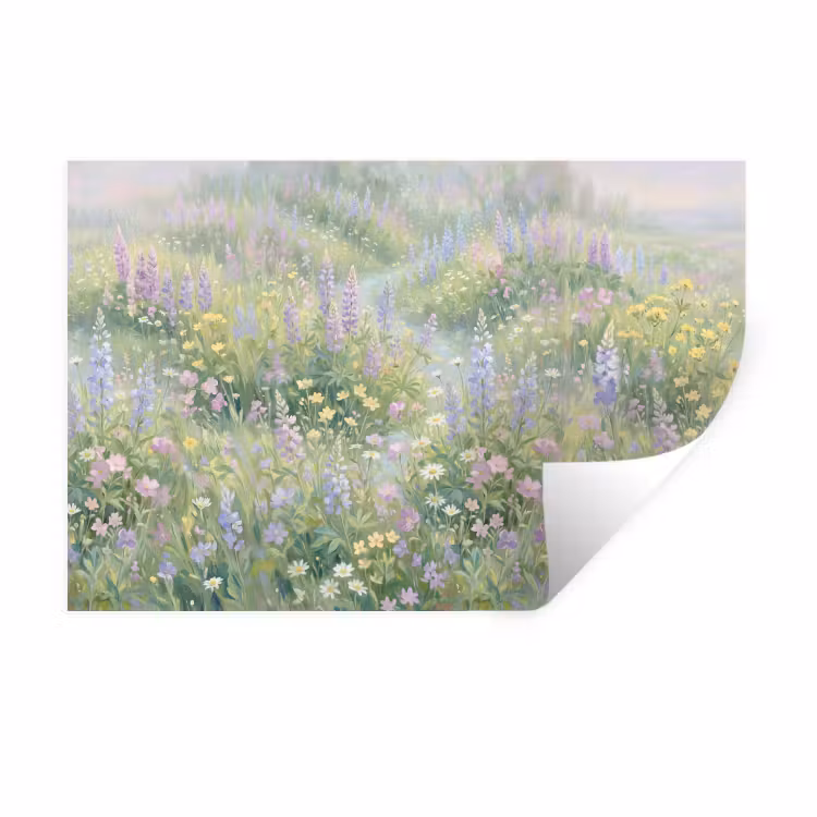 Muursticker - Bloemenveld - Heuvels - Kleurrijk — 1