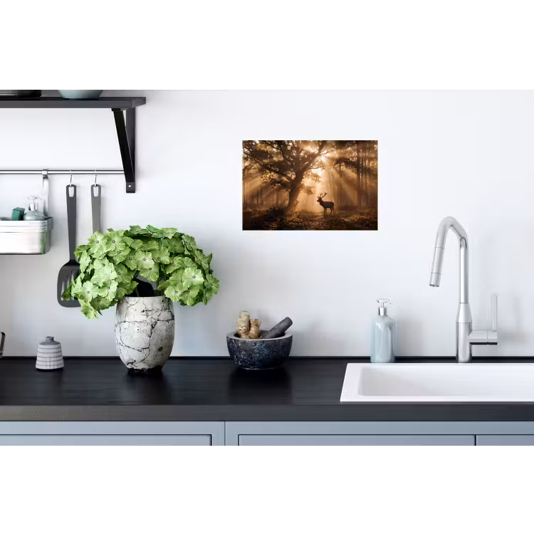 Muursticker - Hert - Bos - Mistig - Natuur - Goud — 2