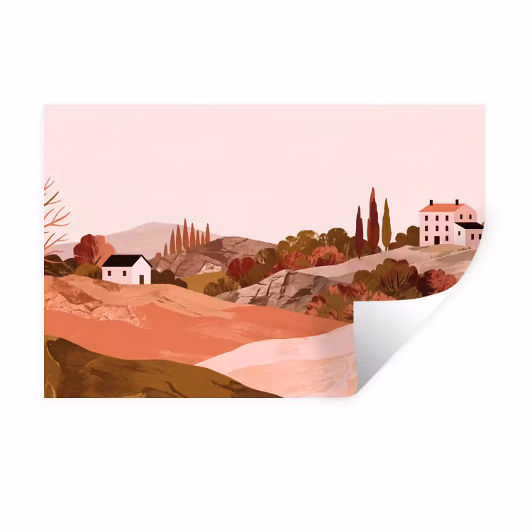 Muursticker - Heuvellandschap - Grafisch - Terracotta — 1