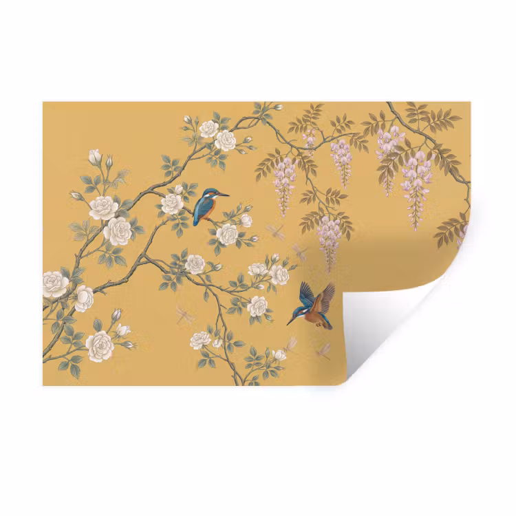 Muursticker - IJsvogels - Bloesem - Geel — 1