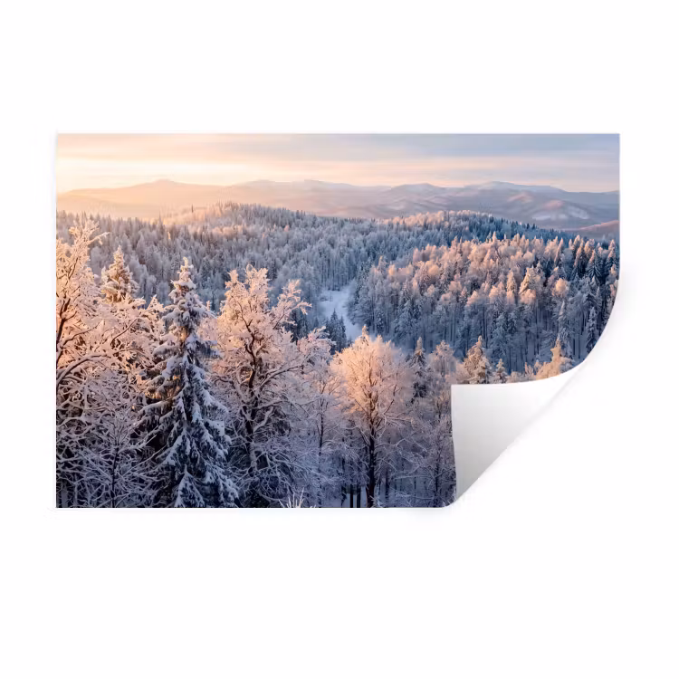 Muursticker - Bos - Bergen - Goud - Winter - Warm — 1