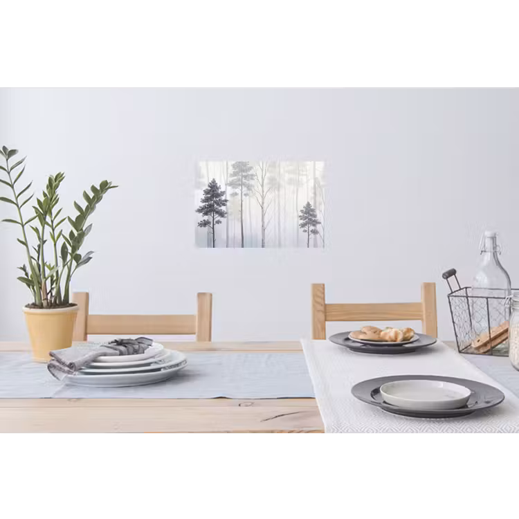 Muursticker - Bos - Bomen - Mist - Natuur - Illustratie - Grijs — 3