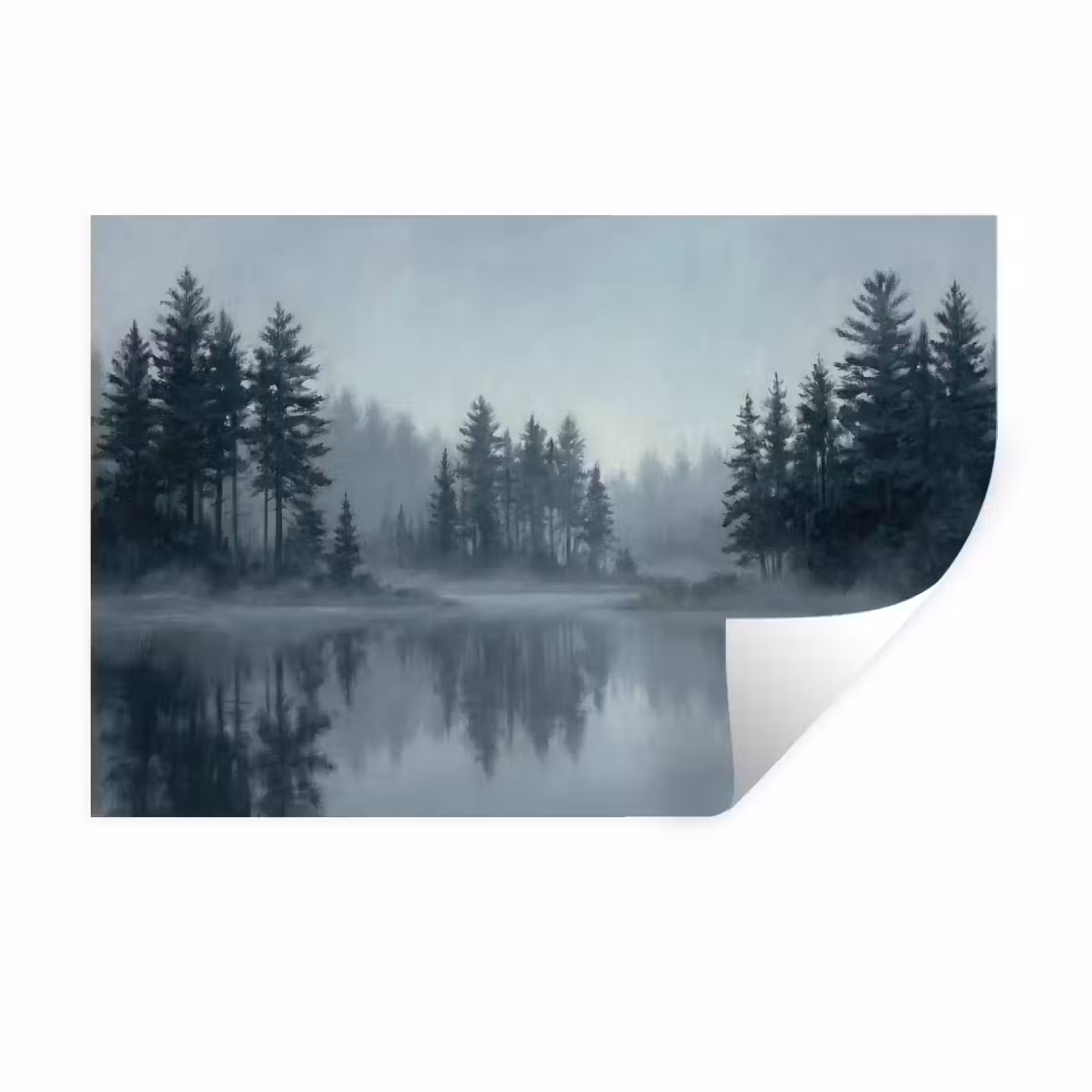 Muursticker - Bos - Meer - Mist - Natuur - Grijs — 1