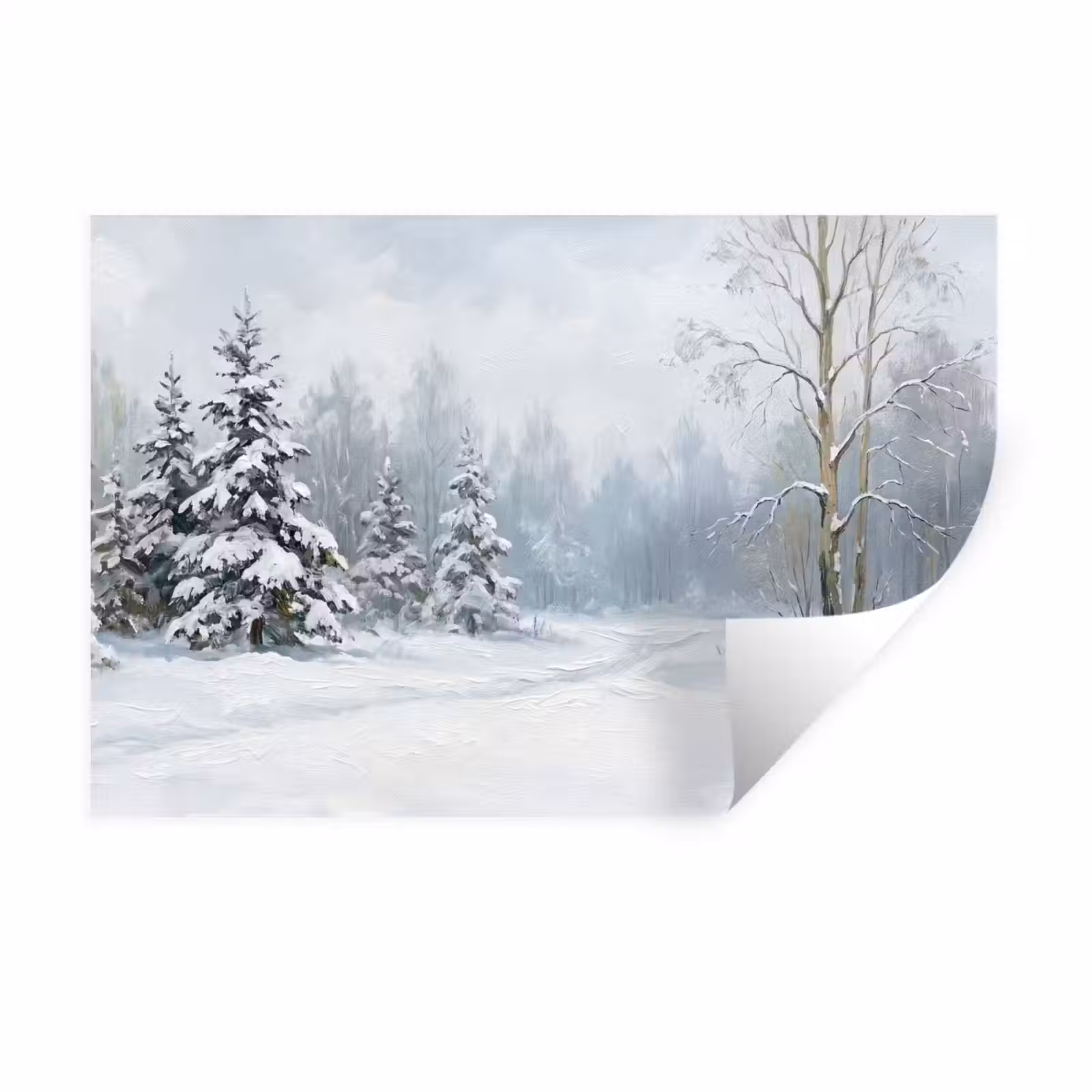Muursticker - Bospad - Dennen - Sneeuw - Winter - Rustgevend — 1