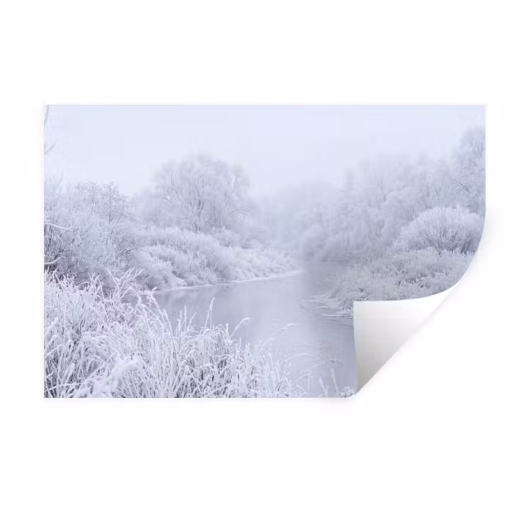 Muursticker - Rivier - Sneeuw - Bos - Winter - Schilderachtig — 1