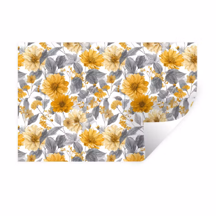 Muursticker - Bloemen - Botanisch - Elegant - Okergeel - Grijs — 1