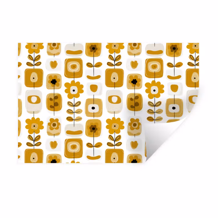 Muursticker - Retro - Abstract - Bloemen - Okergeel — 1