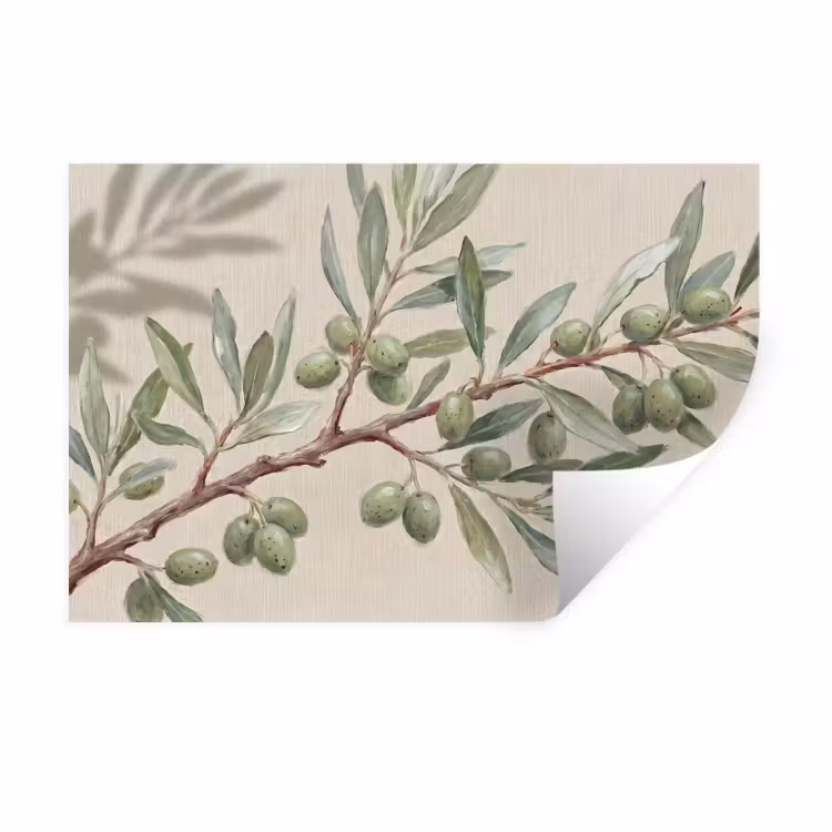 Muursticker - Olijftak - Bladeren - Natuur - Groen - Beige — 1