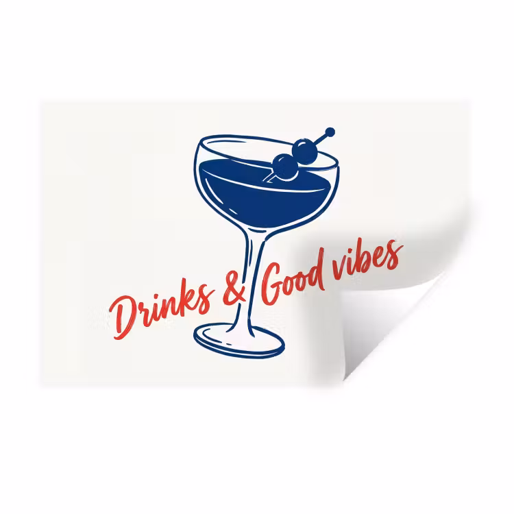 Muursticker - Cocktail - Glas - Illustratie - Blauw - Wit — 1