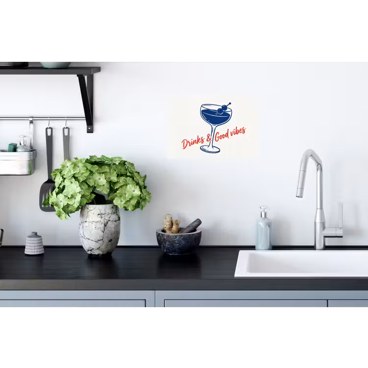 Muursticker - Cocktail - Glas - Illustratie - Blauw - Wit — 2