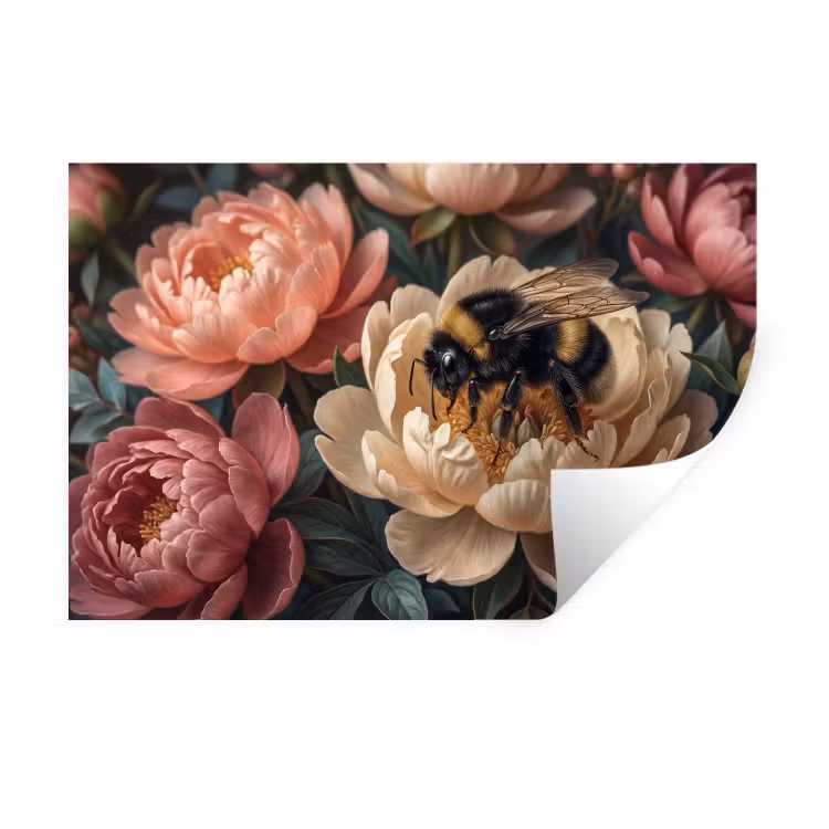 Muursticker - Bloemen - Insect - Natuur - Roze — 1