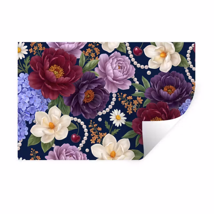 Muursticker - Bloemen - Parels - Decoratie - Modern - Blauw — 1