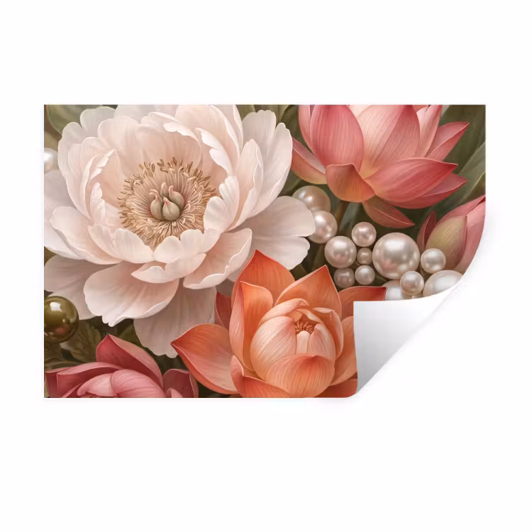 Muursticker - Bloemen - Parels - Elegant - Roze - Wit — 1