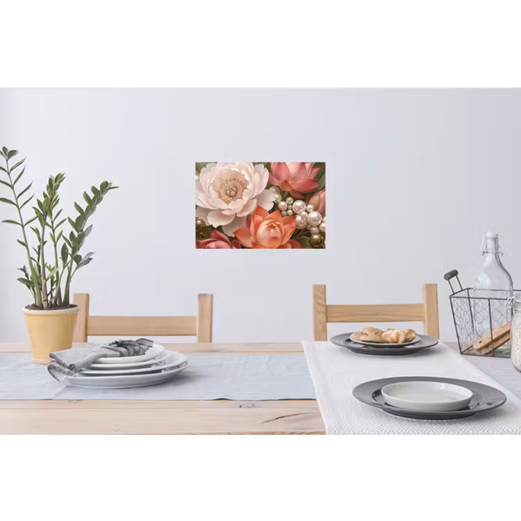 Muursticker - Bloemen - Parels - Elegant - Roze - Wit — 3