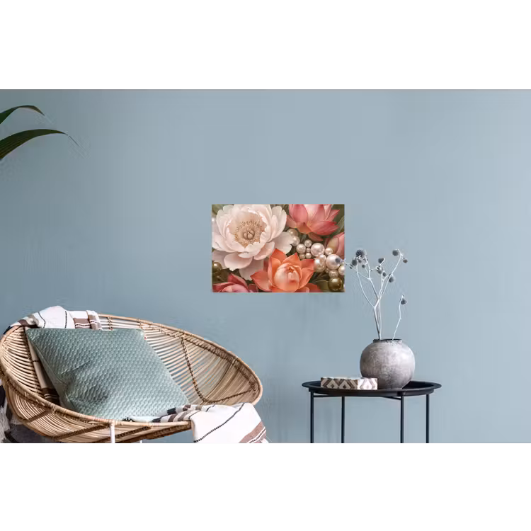 Muursticker - Bloemen - Parels - Elegant - Roze - Wit — 4
