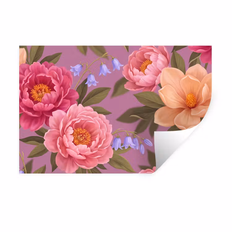 Muursticker - Bloemen - Patroon - Illustratie - Roze — 1