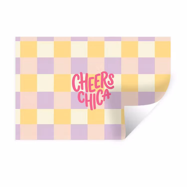 Muursticker - Cheers Chica - Ruitjes - Lila - Geel — 1