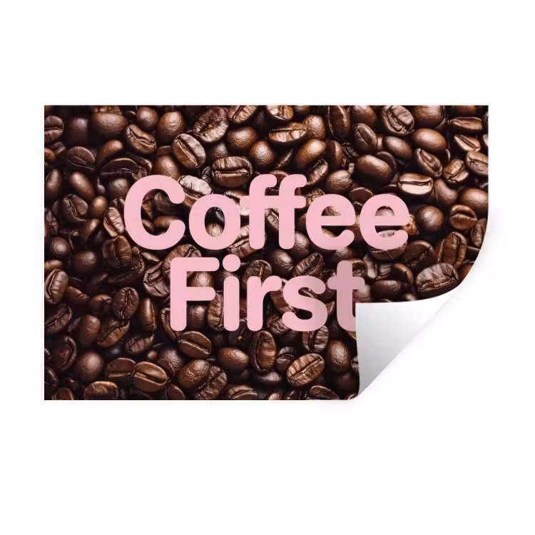 Muursticker - Coffee First - Koffiebonen - Roze — 1