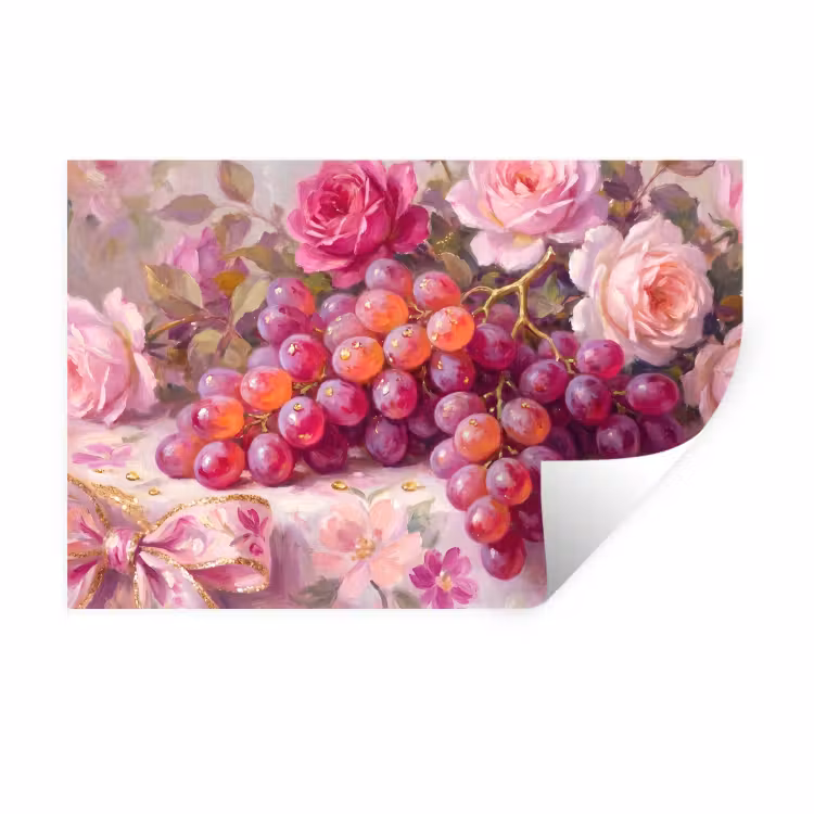 Muursticker - Eten - Bloemen - Stilleven - Roze - Goud — 1