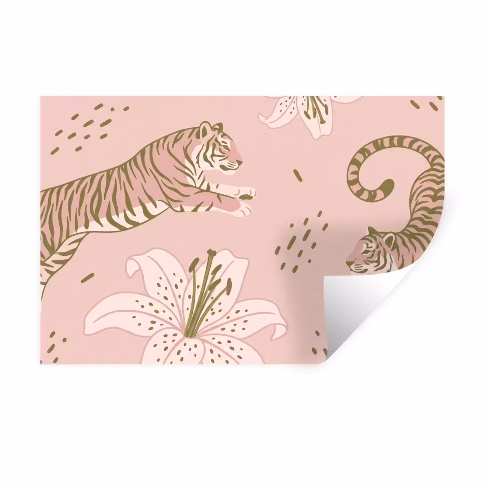 Muursticker - Kat - Springend - Bloemen - Abstract - Roze — 1