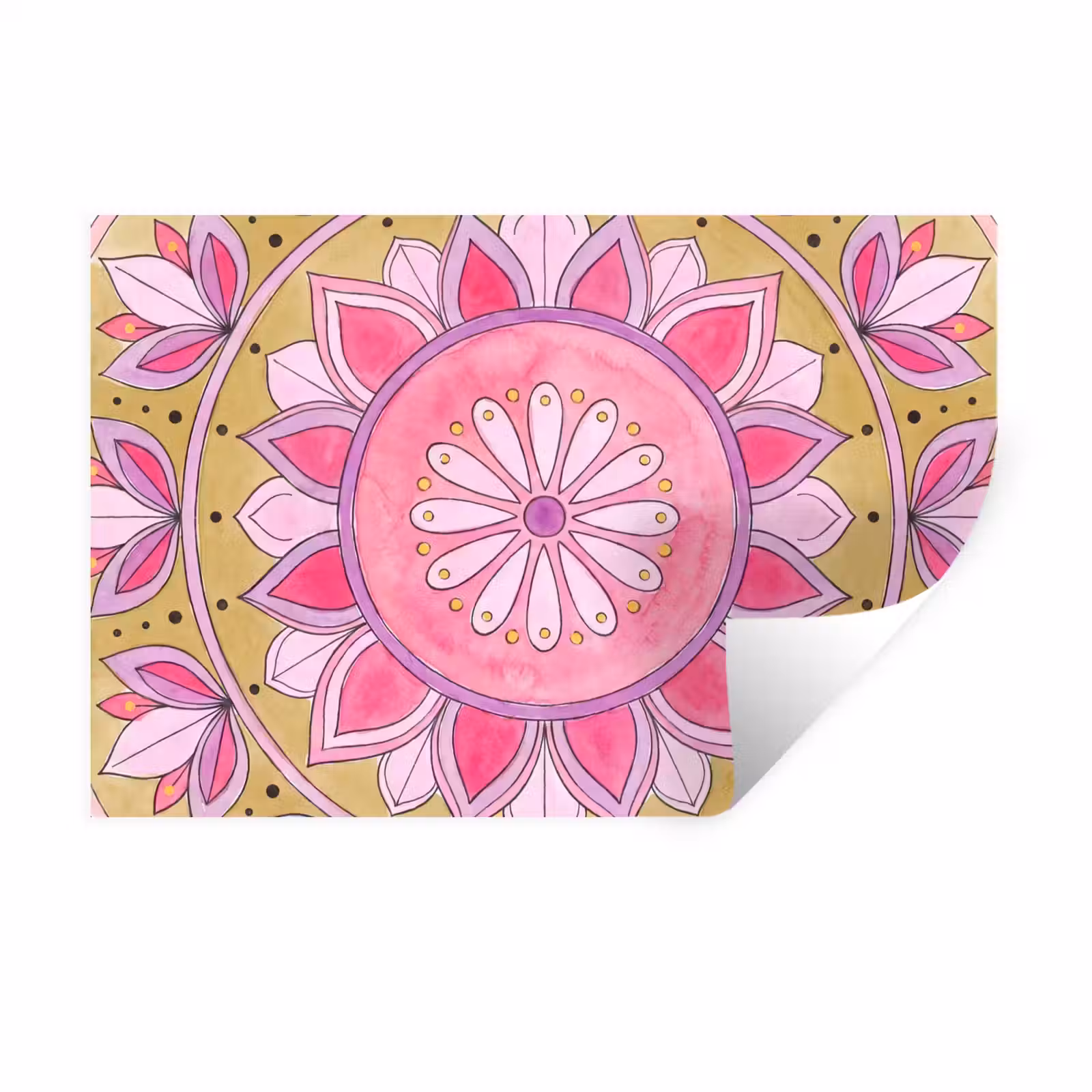 Muursticker - Mandala - Patroon - Kunst - Aquarel - Roze — 1
