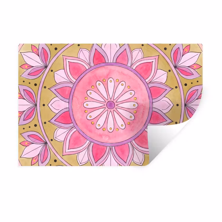 Muursticker - Mandala - Patroon - Kunst - Aquarel - Roze — 1