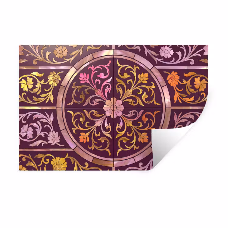 Muursticker - Patroon - Floraal - Oosters - Paars - Goud — 1