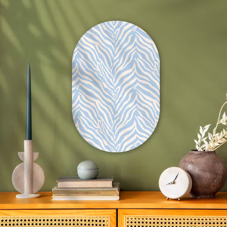 Muurovaal - Kunststof - Zebra - Motief - Blauw - Wit — 1
