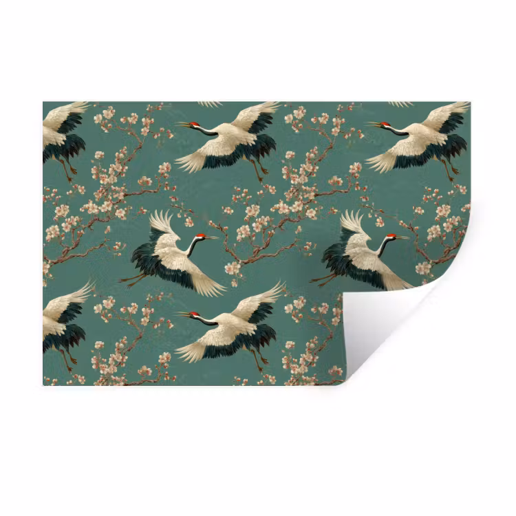 Muursticker - Kersenbloesem - Kraamvogels - Groen — 1