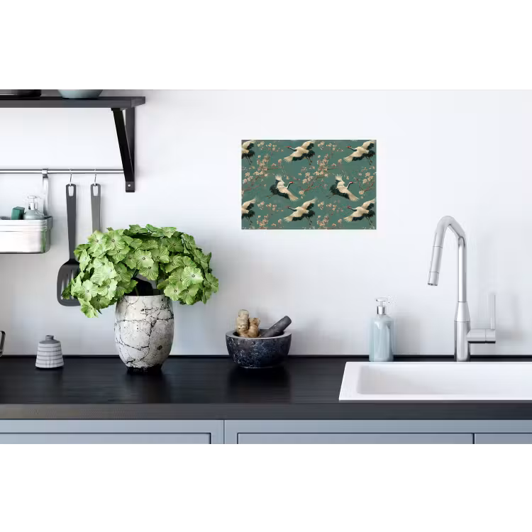 Muursticker - Kersenbloesem - Kraamvogels - Groen — 2