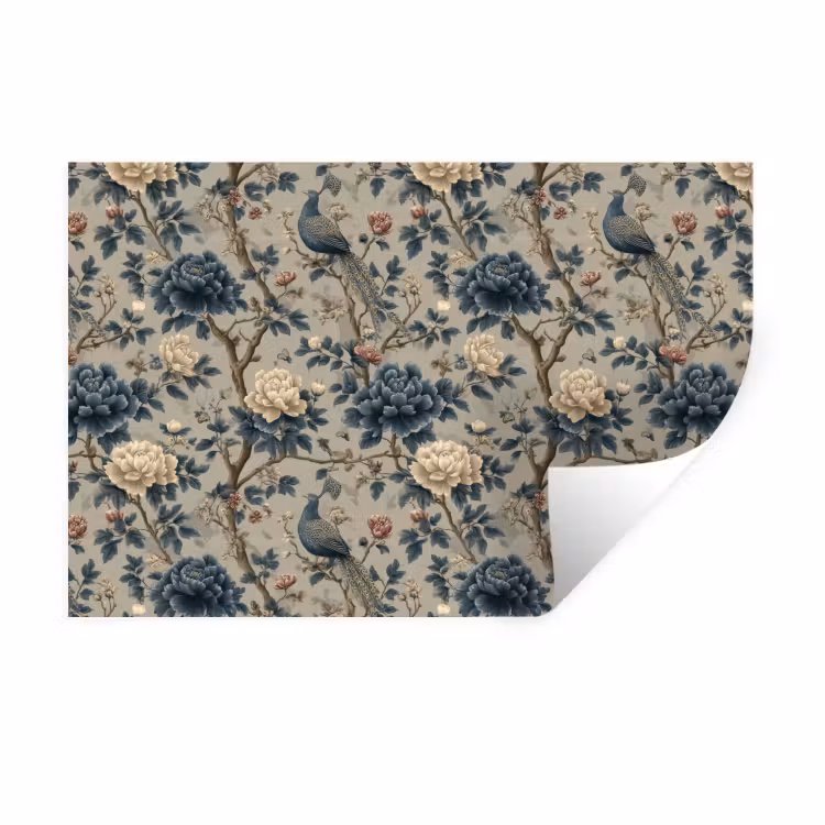 Muursticker - Pauw - Bloemen - Blauw — 1