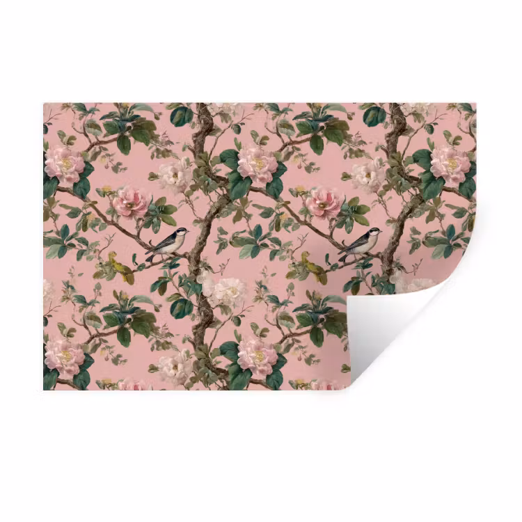 Muursticker - Pioenrozen - Botanisch - Vogel — 1