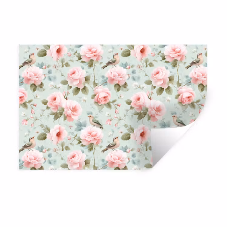 Muursticker - Rozen - Vogels - Pastel - Kleurrijk — 1