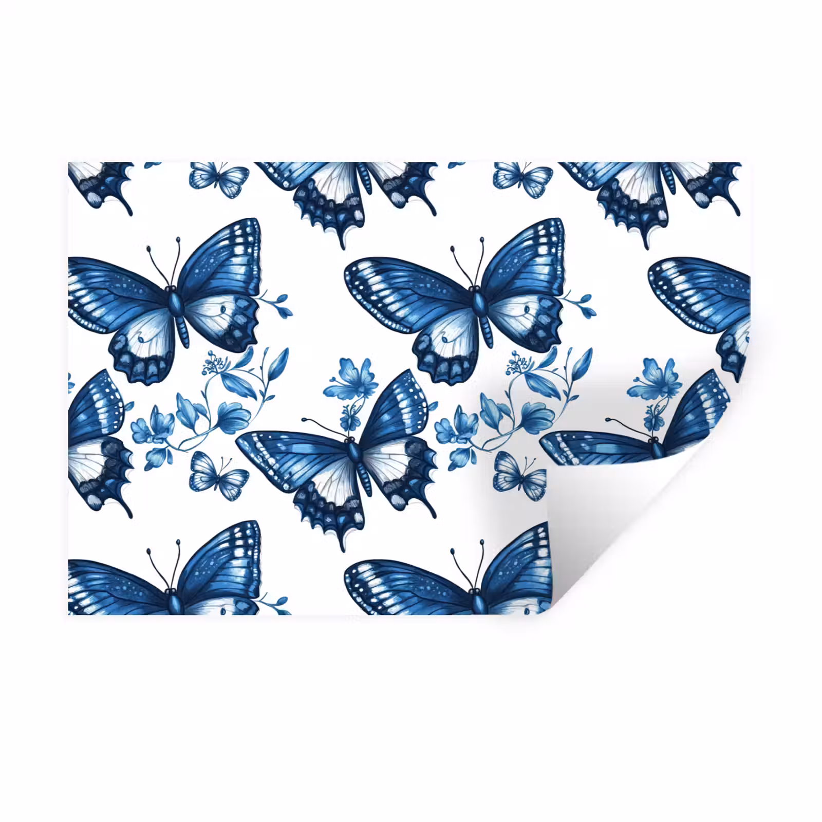 Muursticker - Blauw - Vlinders - Bloemen - Wit — 1