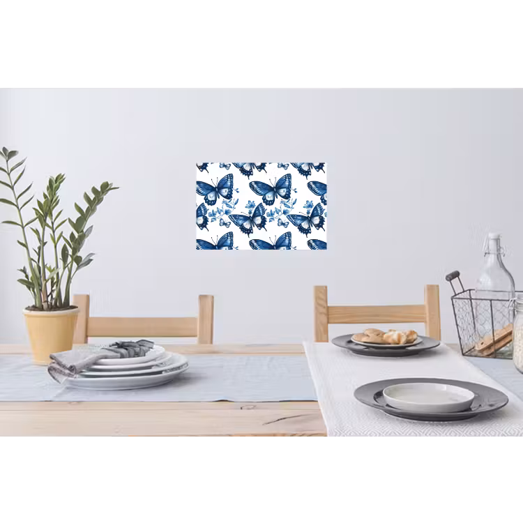 Muursticker - Blauw - Vlinders - Bloemen - Wit — 3