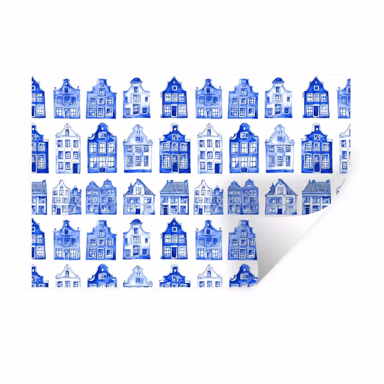 Muursticker - Patroon - Huizen - Blauw — 1