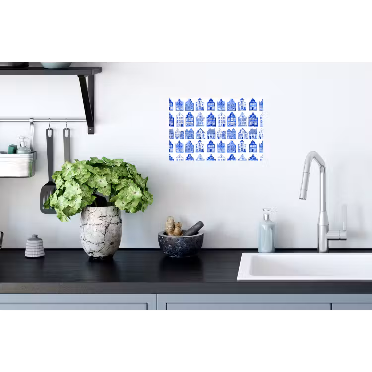 Muursticker - Patroon - Huizen - Blauw — 2