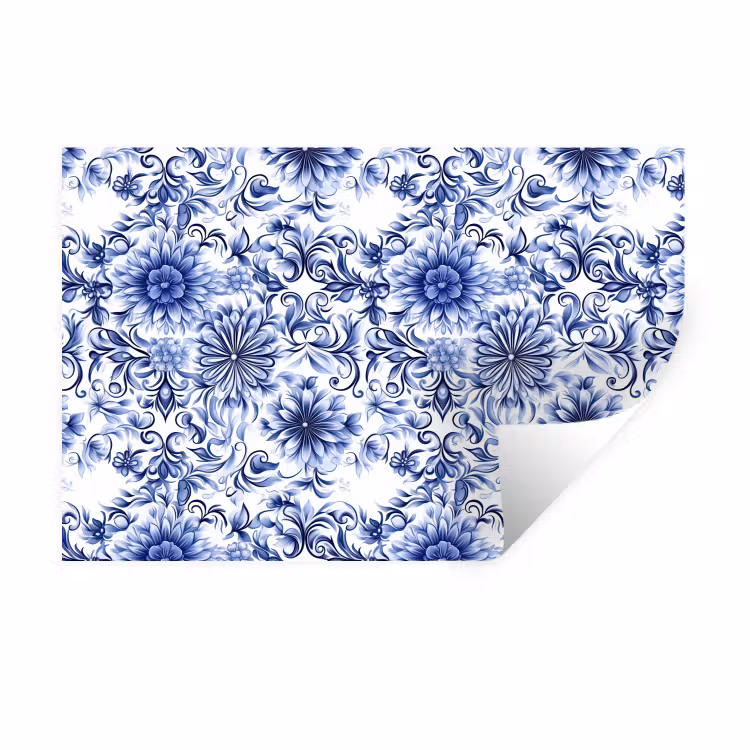Muursticker - Bloemen - Blauw - Patroon - Wit — 1